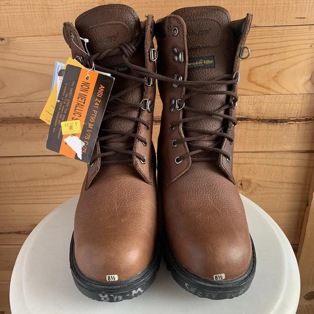 Adtec Mens Work Boots NWT 8.5M Steel Toe Brown Logger‎ Waterproof 1200 *Flaws